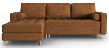 Narożnik z funkcją spania pikowany brązowy lewy – obraz-1