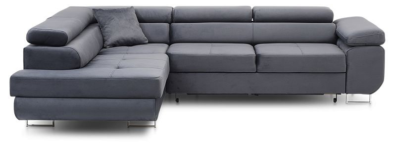 Narożnik rozkładany lewy z regulowanymi zagłówkami tkanina element welurowa ciemnoszara 270x200 cm – obraz-1