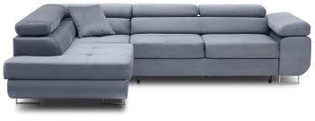 Narożnik rozkładany lewy z regulowanymi zagłówkami tkanina element welurowa jasnoszara 270x200 cm – obraz-1