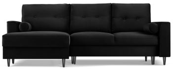 Narożnik rozkładany na czarnych nogach welur czarny lewy 225x147 cm – obraz-1