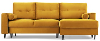 Narożnik rozkładany na czarnych nogach welur żółty prawy 225x147 cm – obraz-1