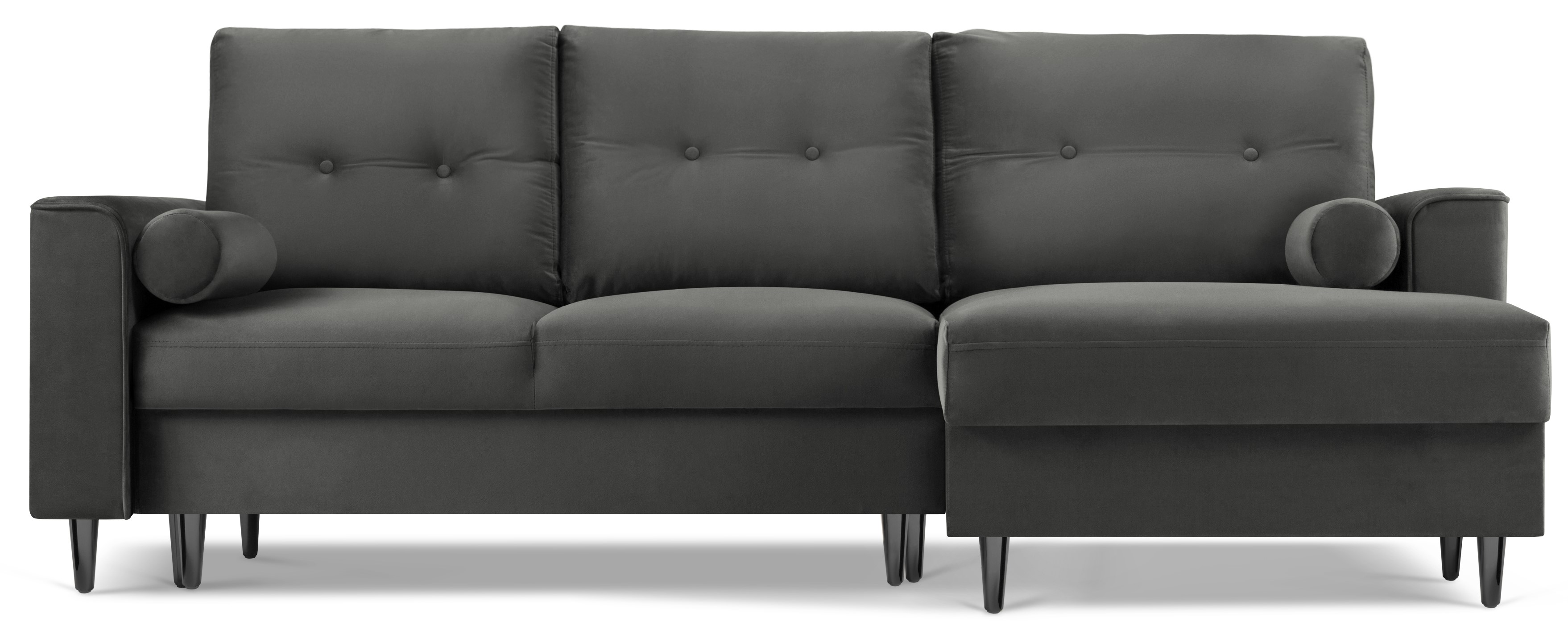 Narożnik rozkładany tapicerowany na czarnych nogach welur ciemnoszary prawy 225x147 cm – obraz-1