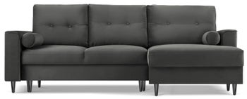 Narożnik rozkładany tapicerowany na czarnych nogach welur ciemnoszary prawy 225x147 cm – obraz-1