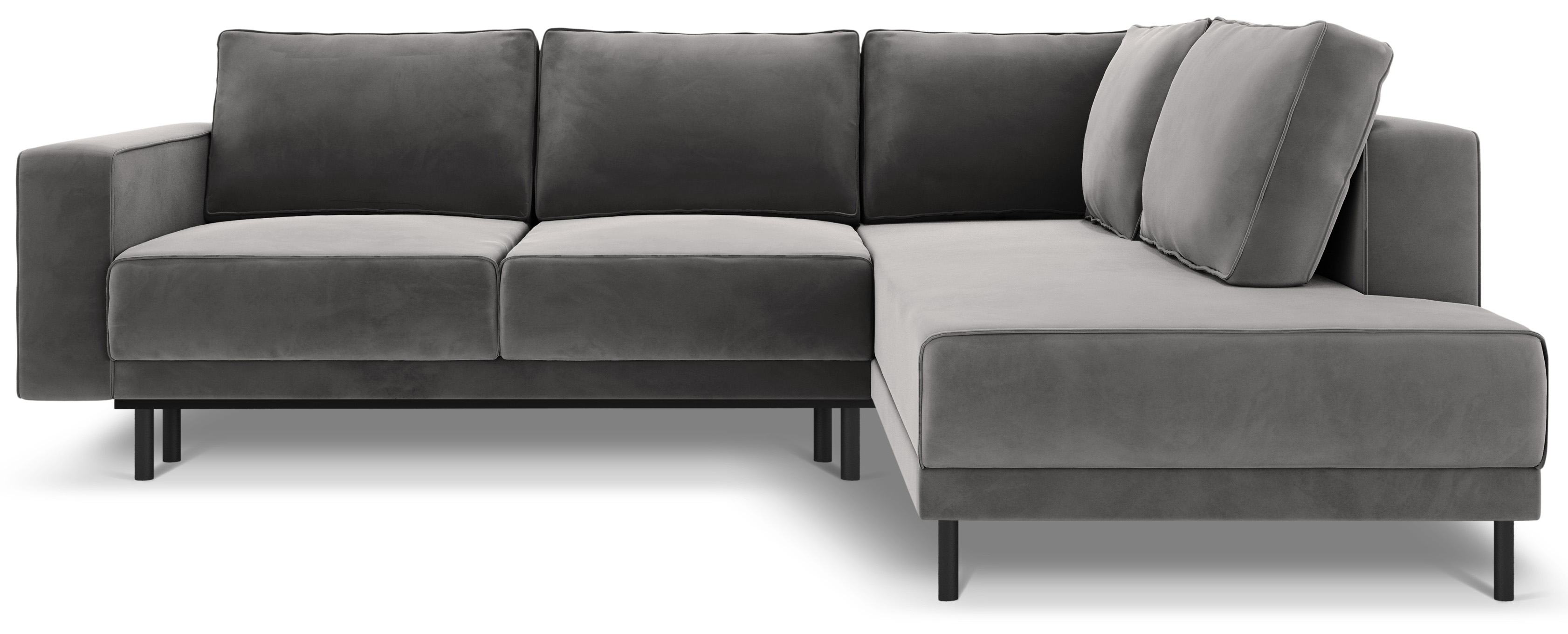 Narożnik rozkładany welurowy z pojemnikiem jasnoszary prawy 247x187 cm – obraz-1