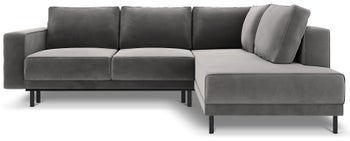 Narożnik rozkładany welurowy z pojemnikiem jasnoszary prawy 247x187 cm – obraz-1