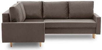 Narożnik rozkładany z 2 pojemnikami lewy brązowy tkanina monolith welurowa 224x172 cm – obraz-1