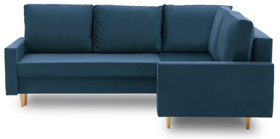 Narożnik rozkładany z 2 pojemnikami prawy granatowy tkanina monolith welurowa 224x172 cm – obraz-1