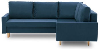 Narożnik rozkładany z 2 pojemnikami prawy granatowy tkanina monolith welurowa 224x172 cm – obraz-1