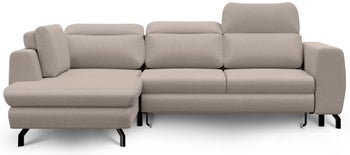 Narożnik rozkładany z funkcją spania lewy tkanina hydrofobowa MGN ciemnobeżowa 266x184 cm – obraz-1