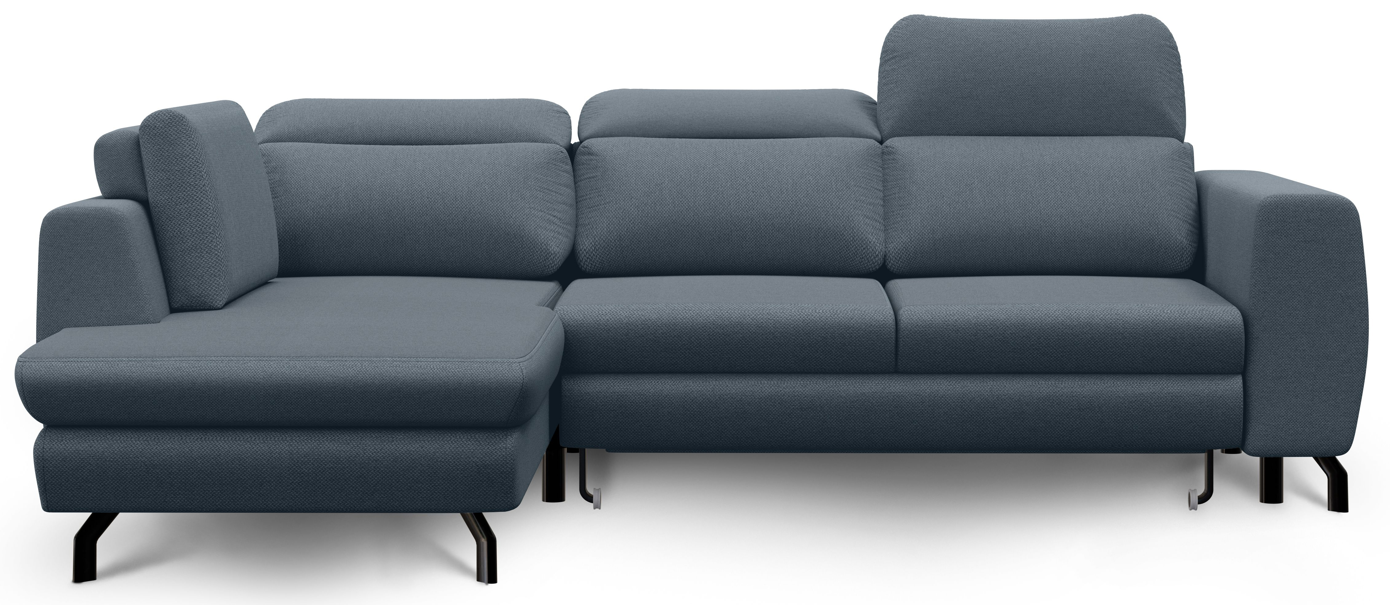 Narożnik rozkładany z funkcją spania lewy tkanina hydrofobowa MGN niebieska 266x184 cm – obraz-1