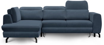 Narożnik rozkładany z funkcją spania lewy tkanina welurowa MV niebieska 266x184 cm – obraz-1