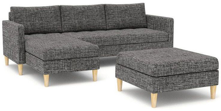 Narożnik rozkładany z pojemnikiem ciemnoszary lewy z pufą tkanina lux 225x140 cm – obraz-1