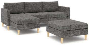 Narożnik rozkładany z pojemnikiem ciemnoszary lewy z pufą tkanina lux 225x140 cm – obraz-1