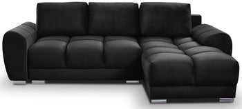 Narożnik rozkładany z pojemnikiem odwracalny pikowany welurowy MV czarny 256x172 cm – obraz-1