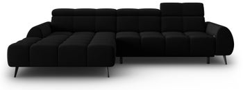 Narożnik welurowy pikowany czarny lewy 295x188 cm – obraz-1