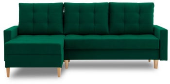 Narożnik z funkcją spania i pojemnikiem pikowany butelkowa zieleń lewy 227x148 cm – obraz-1