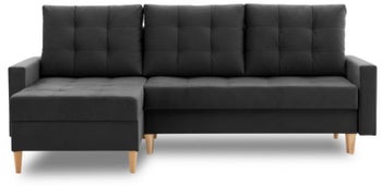 Narożnik z funkcją spania i pojemnikiem pikowany ciemnoszary lewy 227x148 cm – obraz-1