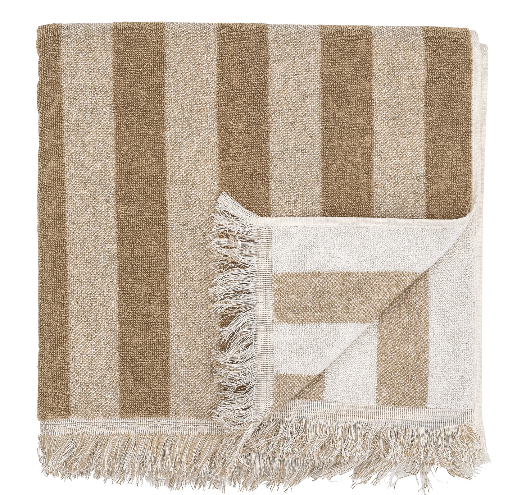 Ręcznik w brązowo - beżowe paski z bawełny 50x100 cm – obraz-1