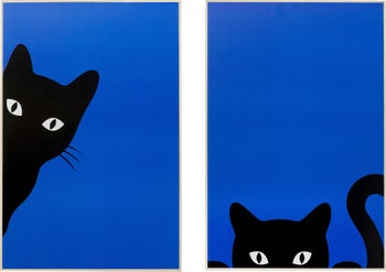 Obraz 2-elementowy niebieski 40x60 cm czarne koty – obraz-1