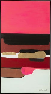 Obraz abstrakcyjne kształty ręcznie malowany 73x143 cm różowy – obraz-1