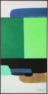 Obraz abstrakcyjne kształty ręcznie malowany 73x143 cm zielony – obraz-1