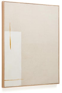 Obraz abstrakcyjny na lnianym płótnie z pionową linią 80x100 beżowy – obraz-1