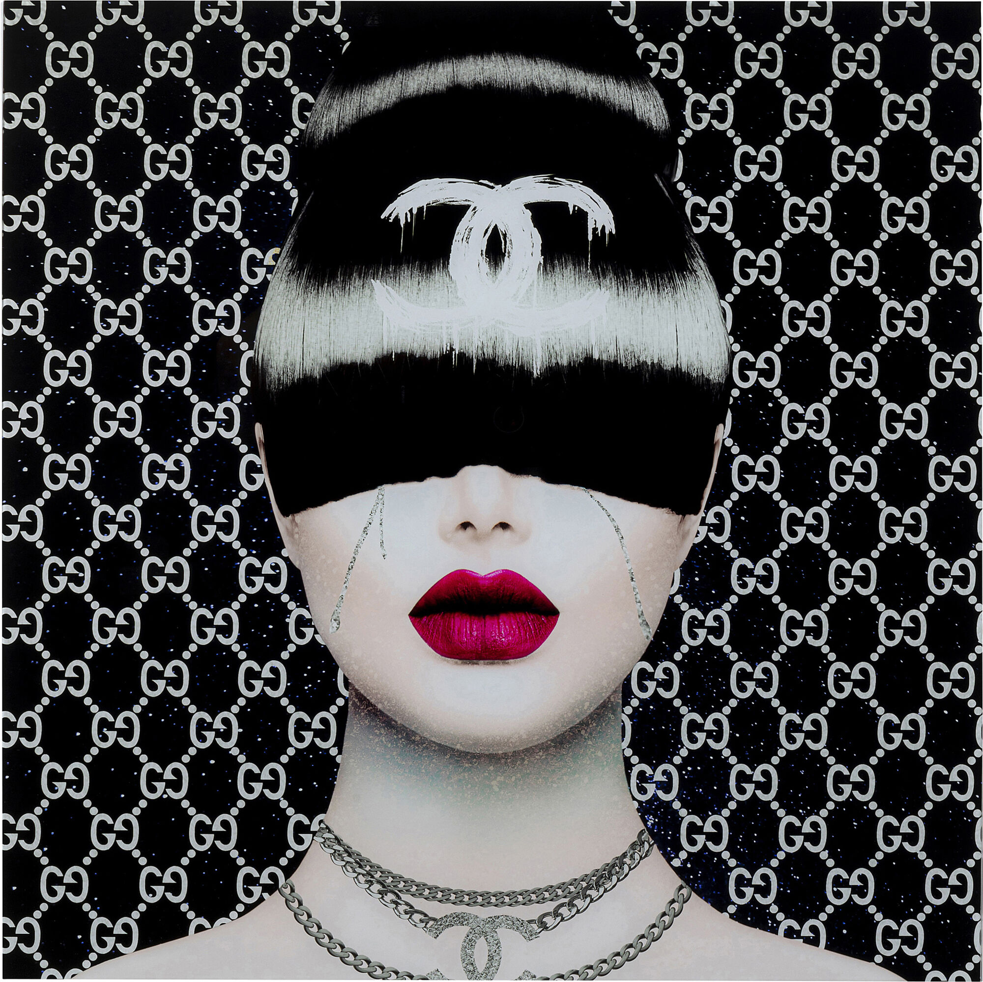 Obraz awangardowy czarno-biały portret kobiety 80x80 cm – obraz-1