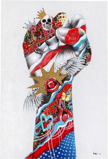 Obraz pięść kolorowy rama drewniana 80x120 cm – obraz-1
