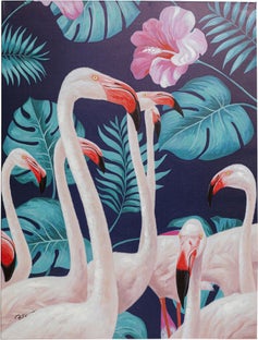 Obraz białe flamingi drewniany 92x122 cm – obraz-1