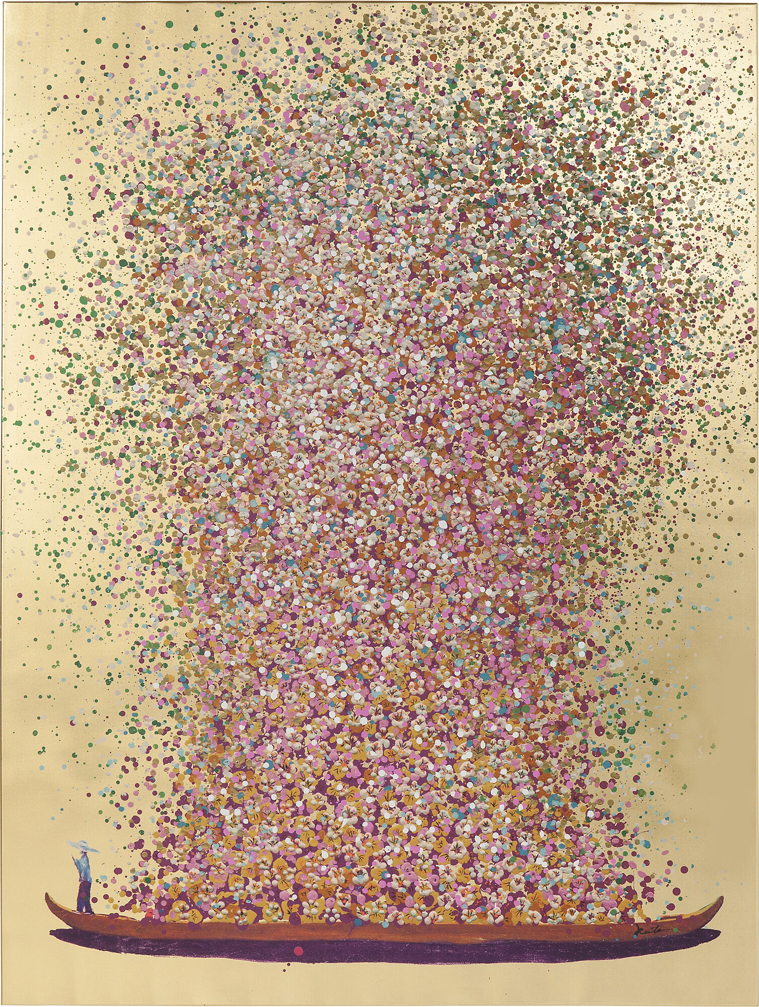 Картина Flower Boat Gold Pink 100x80см – изображение-1.