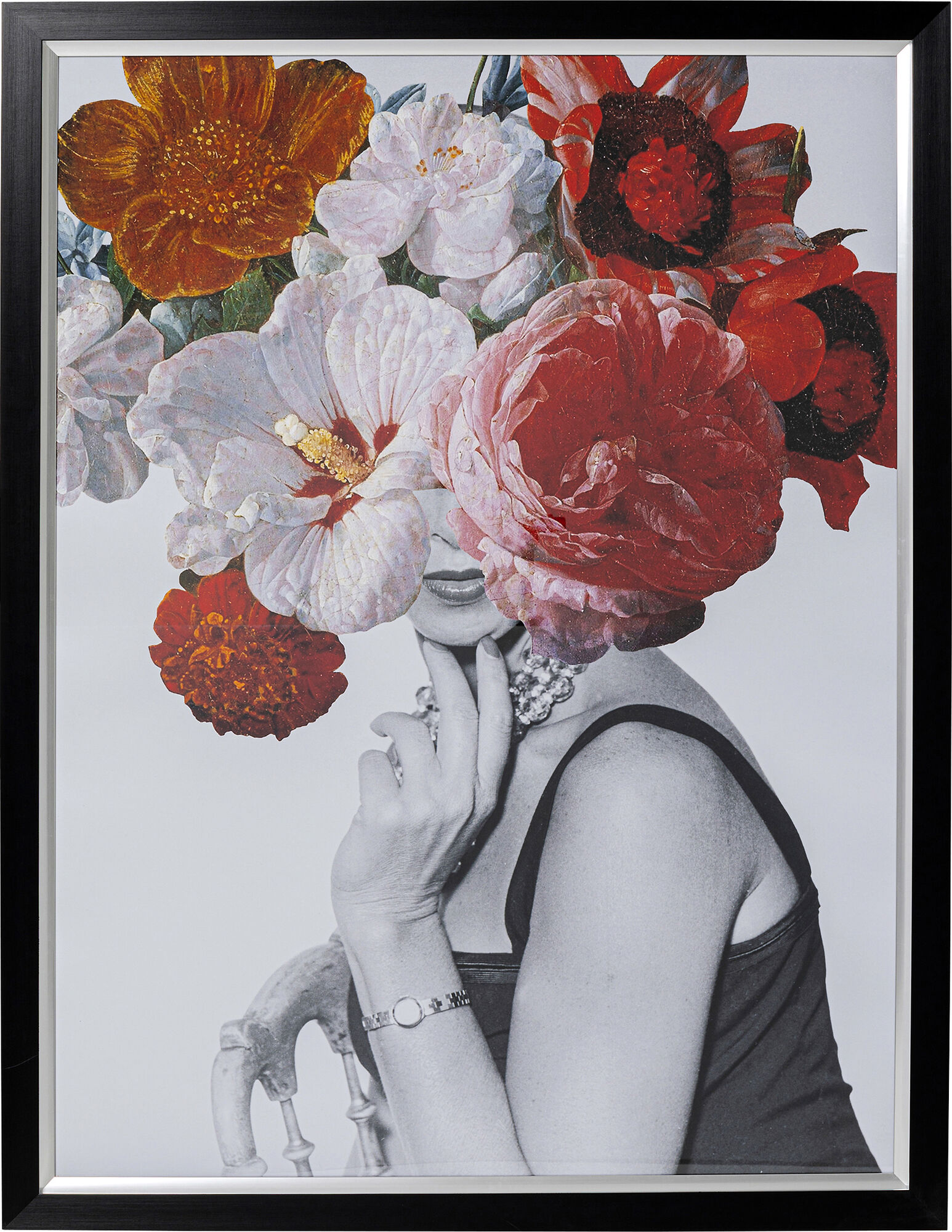 Obraz szklany dama z kwiatami kolorowy 117x154 cm – obraz-1