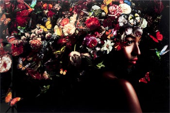 Obraz szklany kwiaty i motyle 150x100 cm – obraz-1