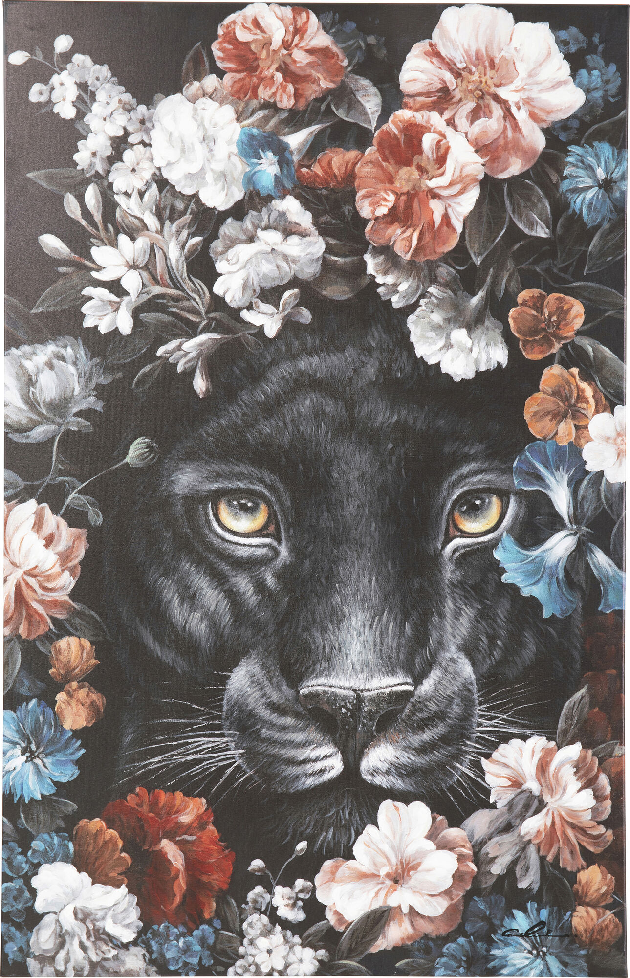 Obraz kolorowy kwiaty i czarna pantera 90x140 cm – grafika-1.