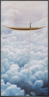 Obraz kolorowy łódka w chmurach rama czarna 60x120 cm – obraz-1