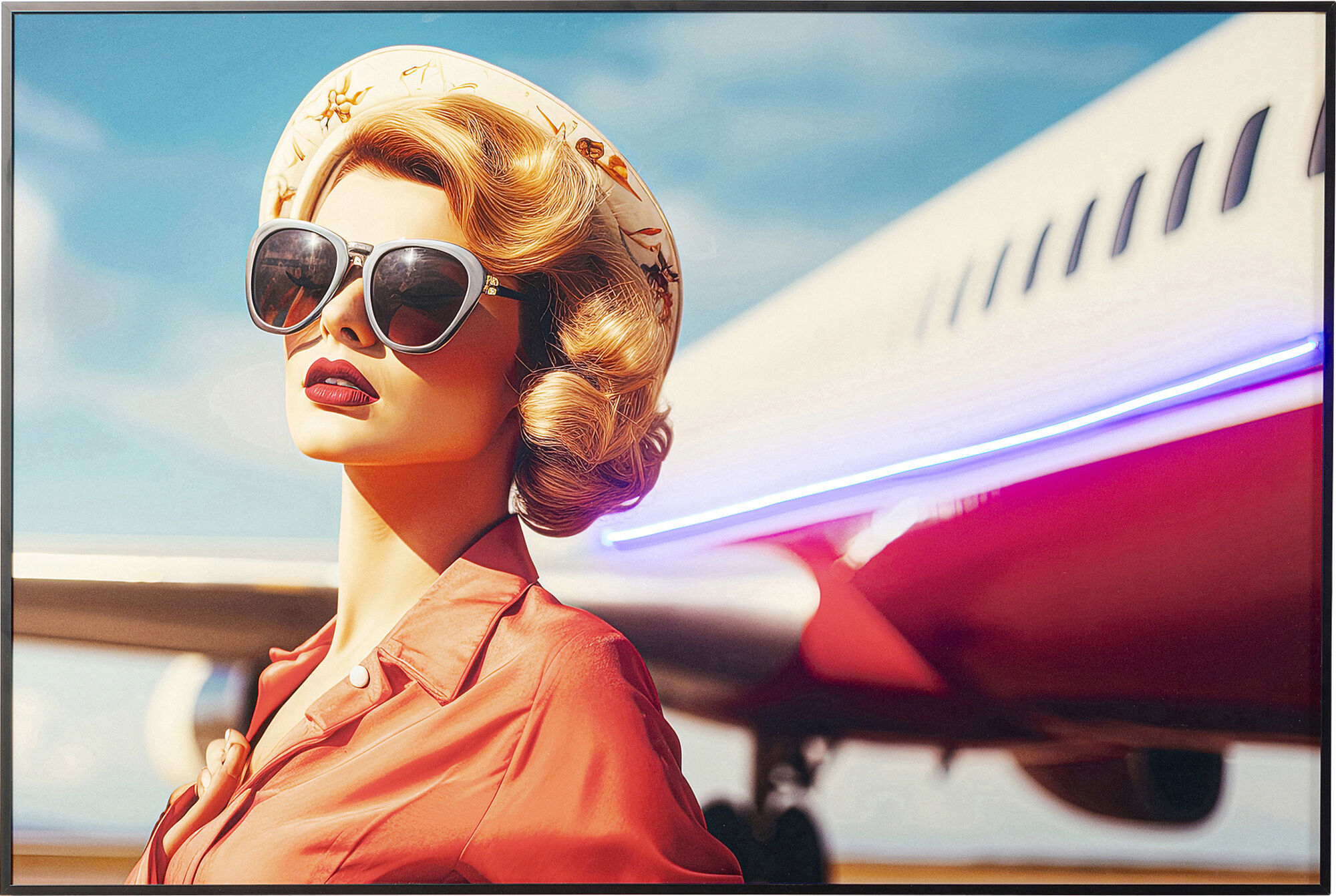 Quadro incorniciato LED Jetset Pose Lady 120x80cm – immagine-1.
