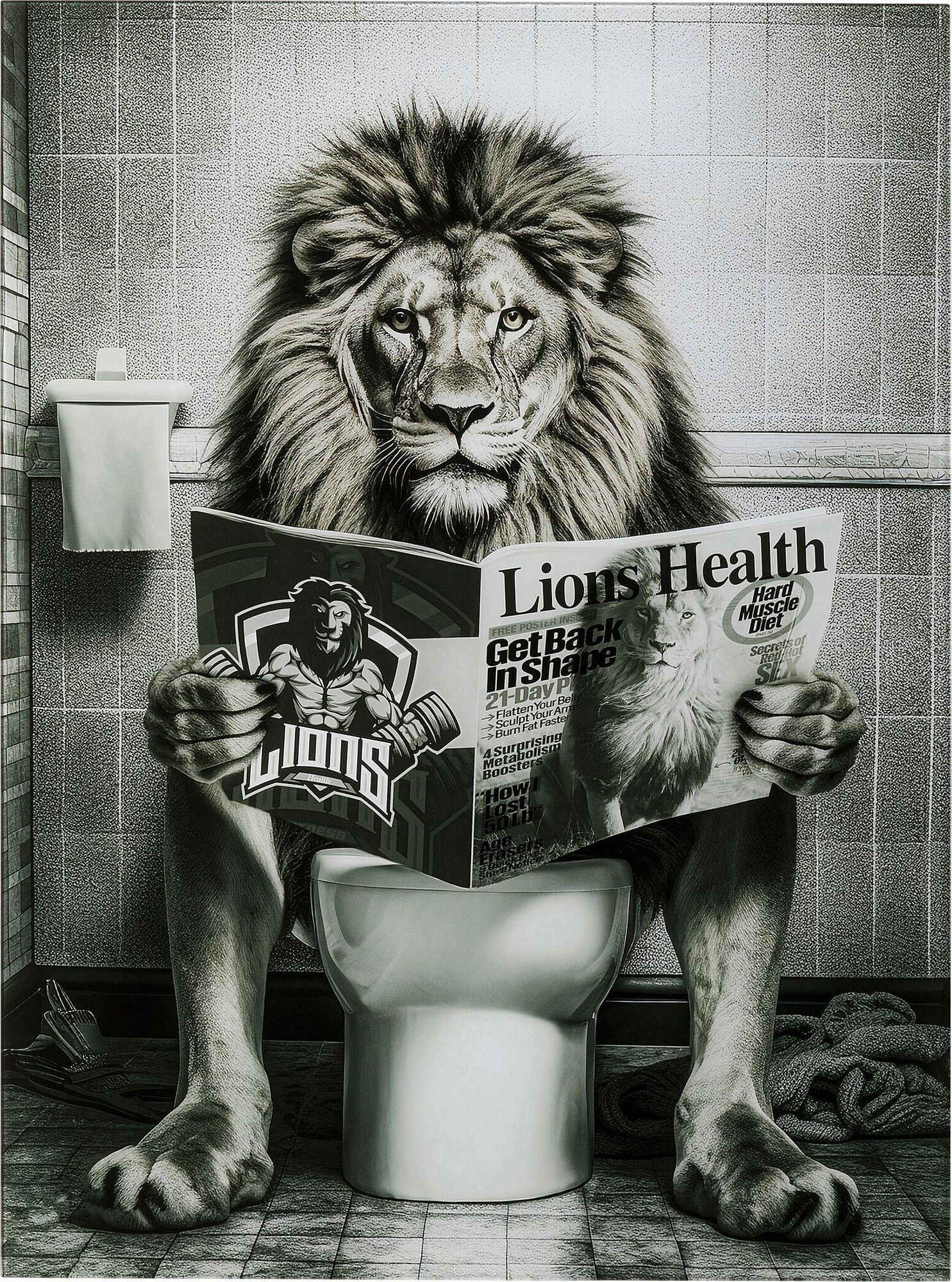 Quadro vetro Bath Lion 60x80cm – immagine-1.