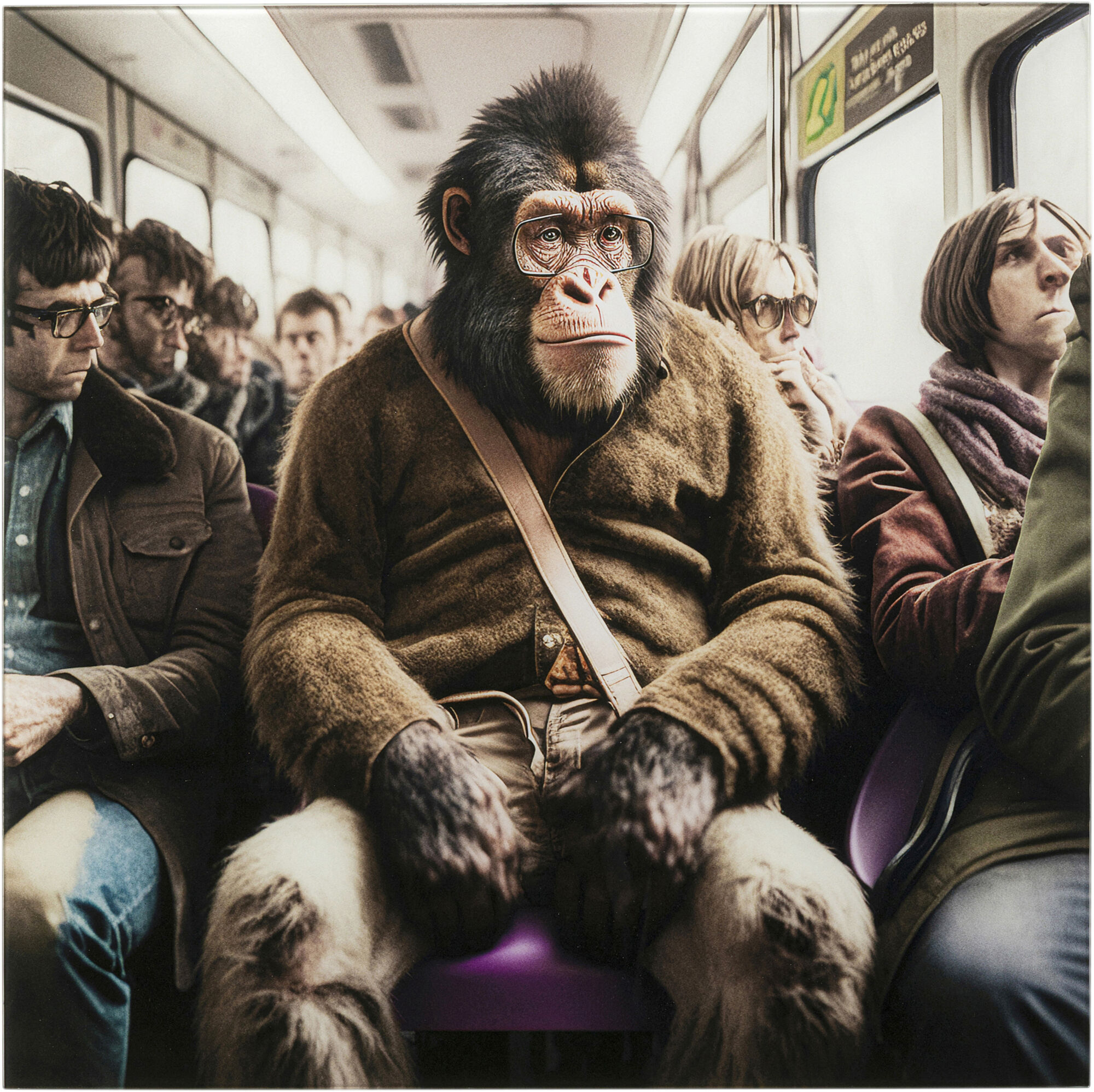Cuadro cristal Commuter Monkey 60x60cm – Imagen-1.