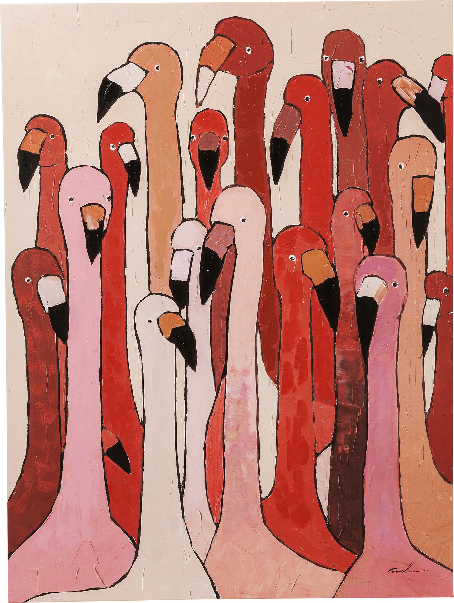 絵画 Picture Touched Flamingo Meeting 120x90 Obraz Touched Flamingo Meeting 90x120 cm - KARE