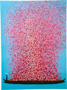 Kék És Rózsaszín Flower Boat Festmény 120X160 Cm – kép-1.