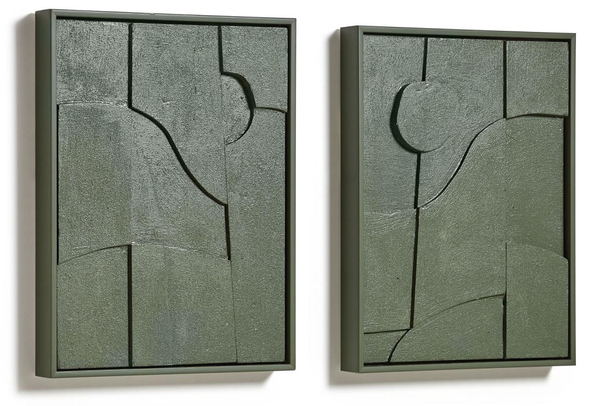 Obrazy zielone do salonu motyw abstrakcyjny 30x40 cm 2-set – obraz-1