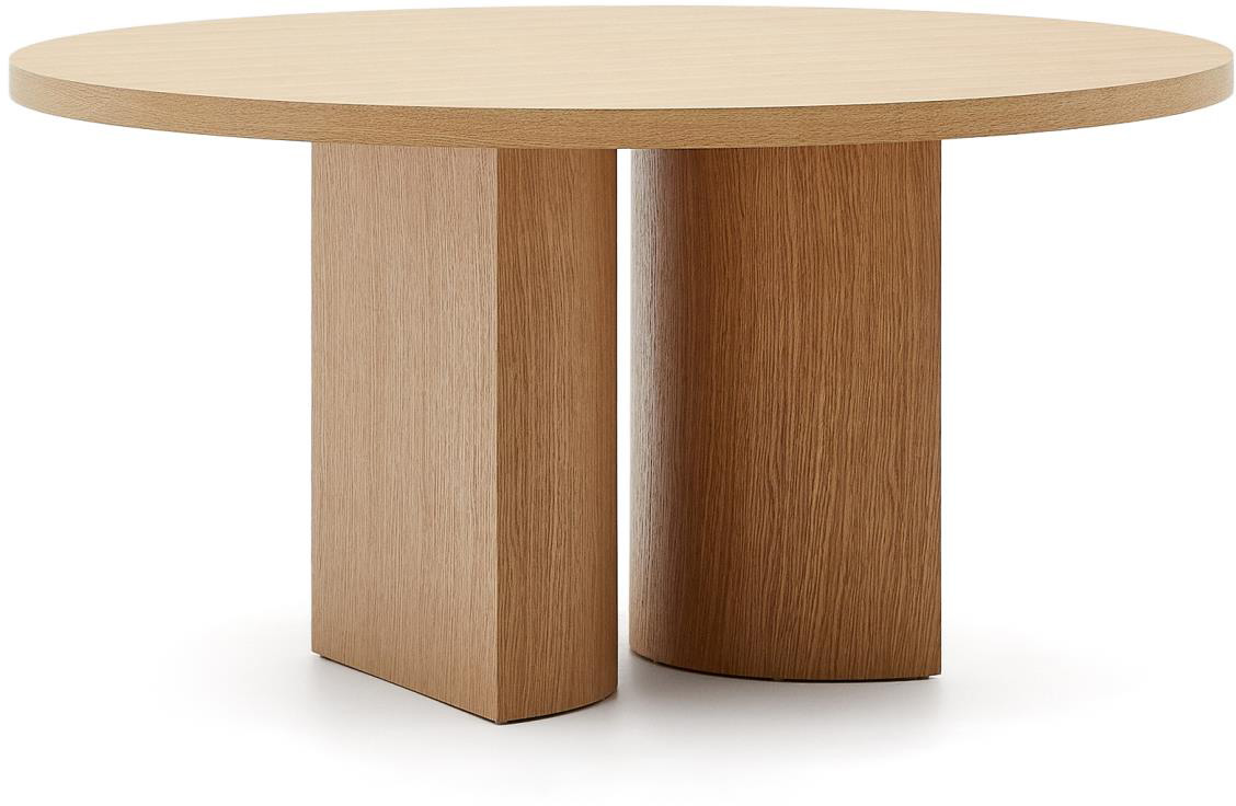 Okrągły stół pokryty fornirem dębowym na dwóch nogach z naturalnym wykończeniem Ø150x75 cm – obraz-1