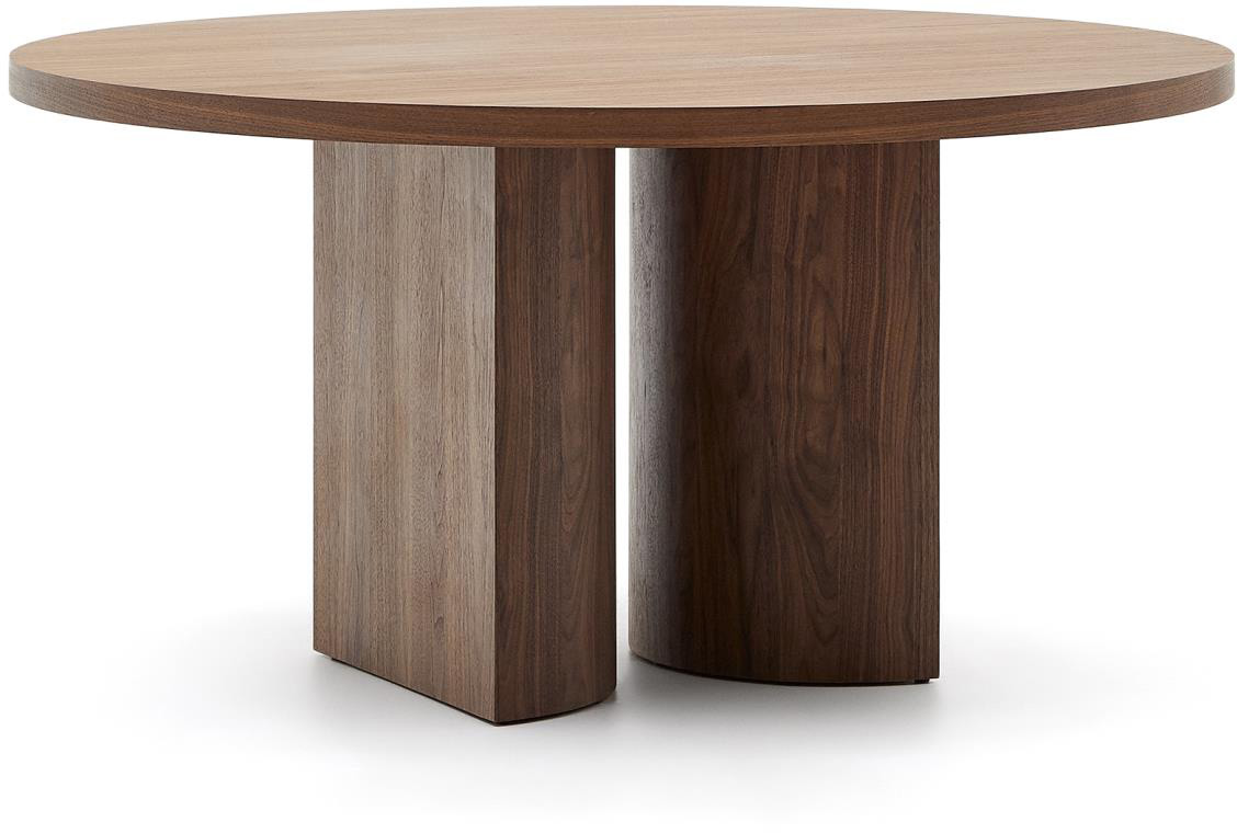 Okrągły stół pokryty fornirem dębowym na dwóch nogach z orzechowym wykończeniem Ø150x75 cm – obraz-1