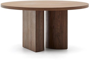 Okrągły stół pokryty fornirem dębowym na dwóch nogach z orzechowym wykończeniem Ø150x75 cm – obraz-1