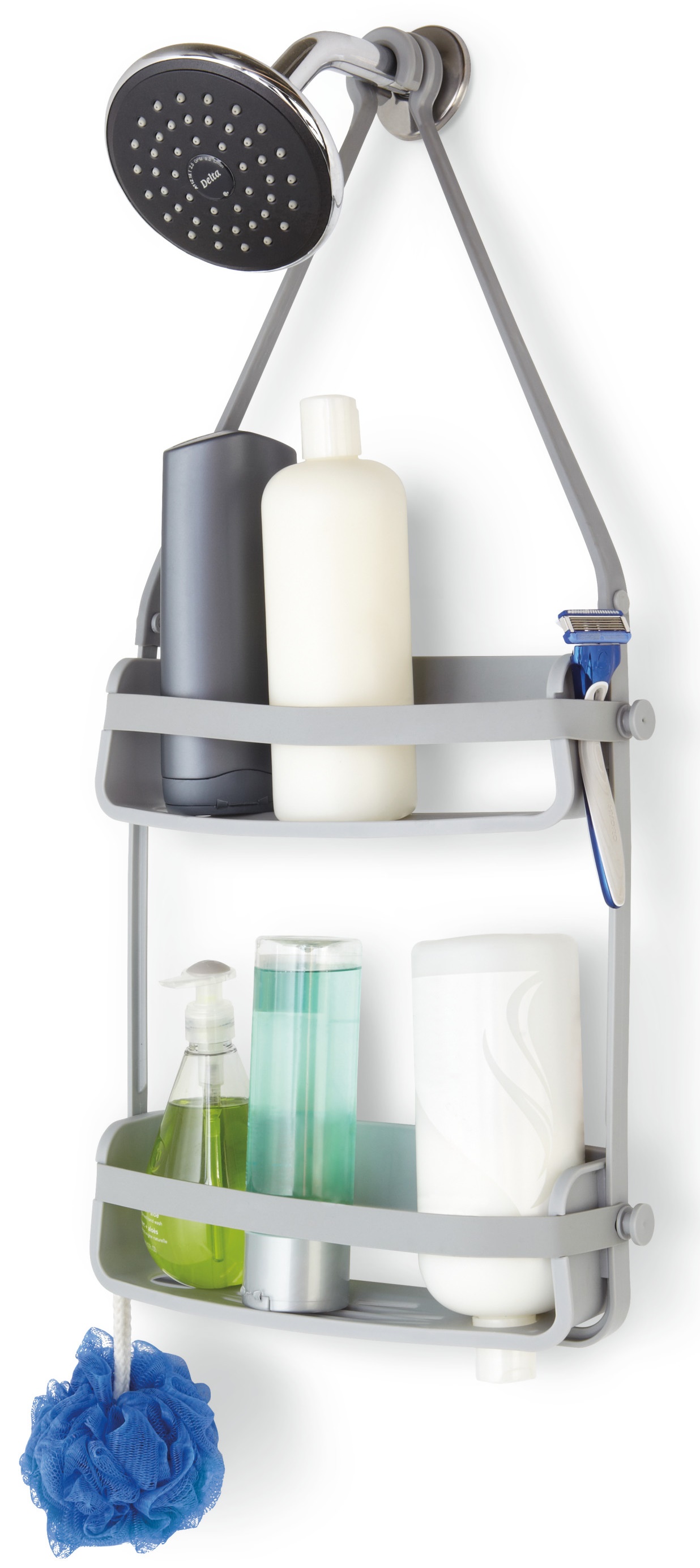 Organizer łazienkowy szary wiszący 32x10 cm – obraz-1