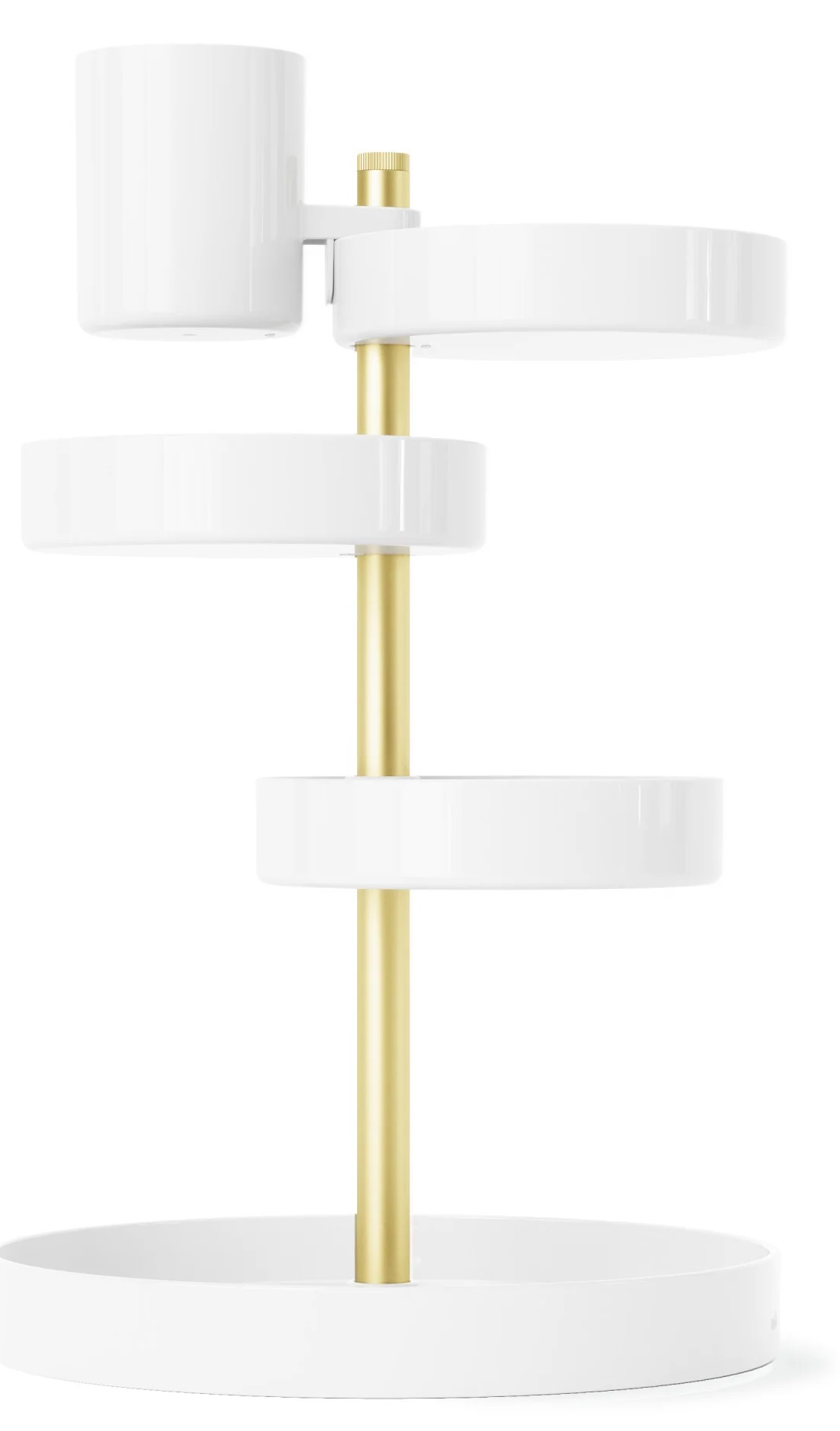 Organizer na kosmetyki obrotowy z wieloma przegródkami biało - mosiężny  Ø23 cm – obraz-1