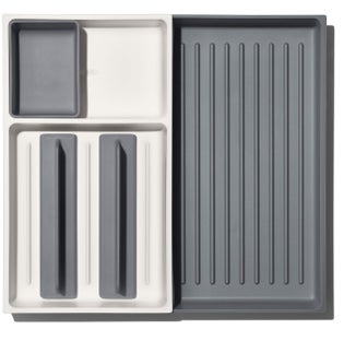 Organizer na sztućce i przybory kuchenne regulowany szaro - biały z tworzywa sztucznego – grafika-1.