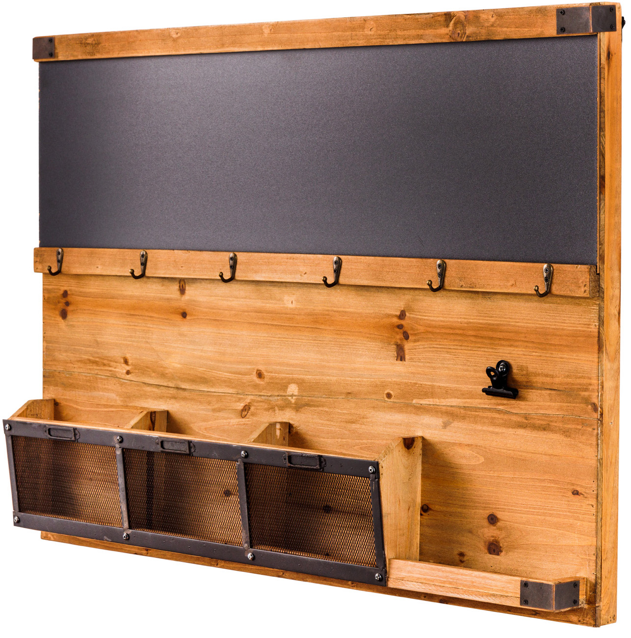 Organizer ścienny biurowy loft z drewna sosnowego i metalu – grafika-1.