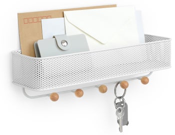 Organizer ścienny metalowy biały wiszący 32x10 cm – obraz-1