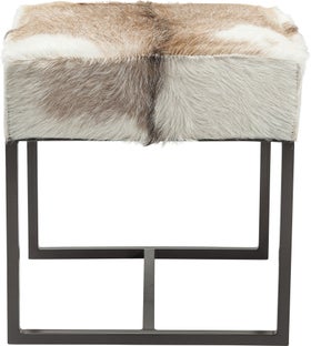 Taboret ze skóry naturalnej koziej 45x47 cm nogi ciemnobrązowe – obraz-1