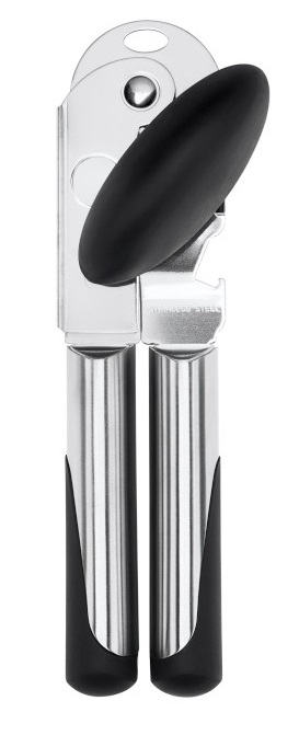 Otwieracz do puszek stalowy srebrny z czarnymi detalami – grafika-1.